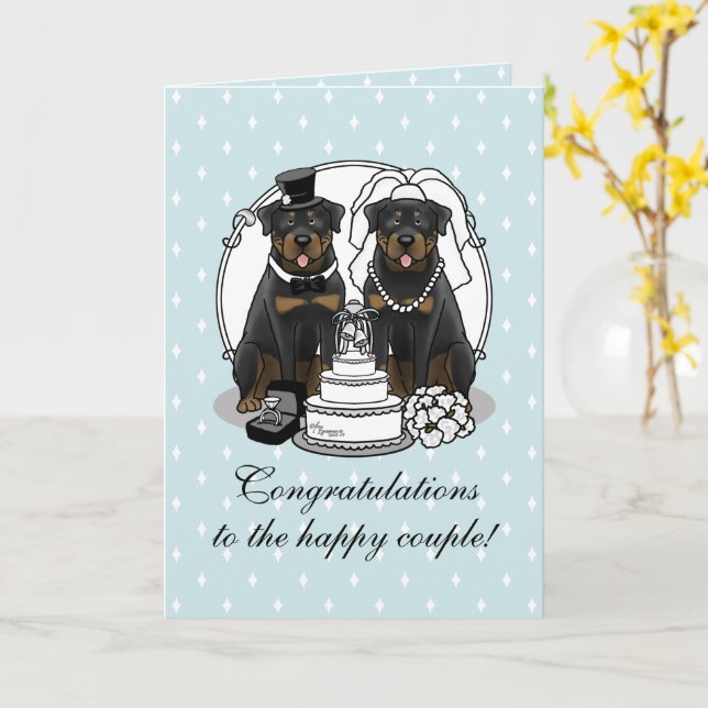 Wedding Rottweilers - Cute cartoon of a smiling br Card (Yellow Flower)