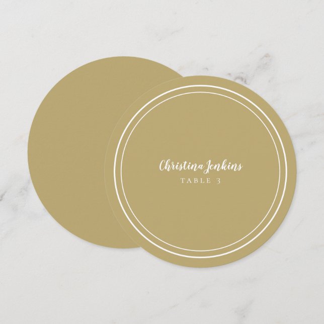 Wedding Round Custom Gold Guest Dinner Place Card (Front/Back)