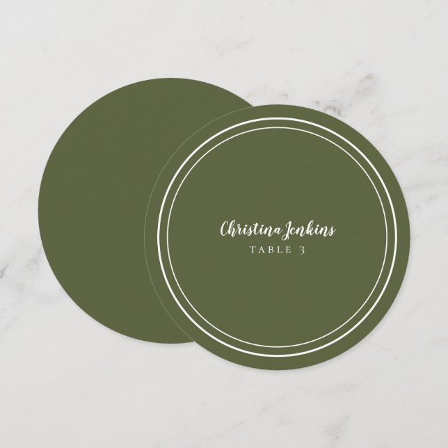Wedding Round Custom Guest Rustic Green Place Card (Front/Back)