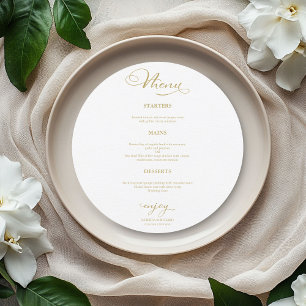 Wedding Round Menu Elegant Gold Script