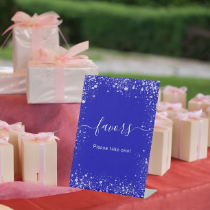 Wedding royal blue silver sparkles favours pedestal sign