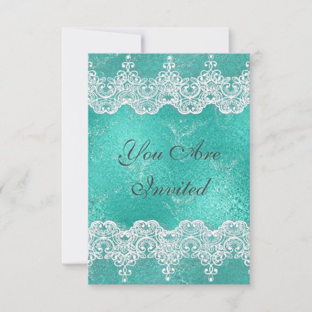 Wedding Royal Invitation Mint Blue & Lace (Front)