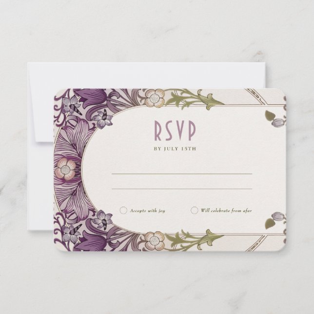 Wedding RSVP Art Nouveau William Morris Lavender I Invitation (Front)