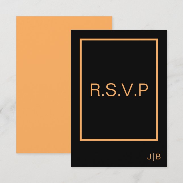 Wedding RSVP  black and orange CARD (Front/Back)