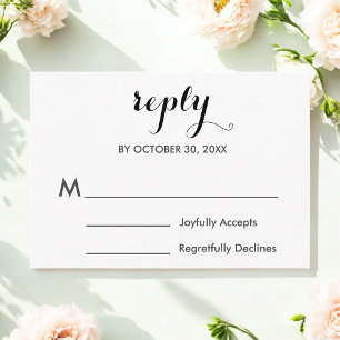 Wedding RSVP Black White Minimalist Card