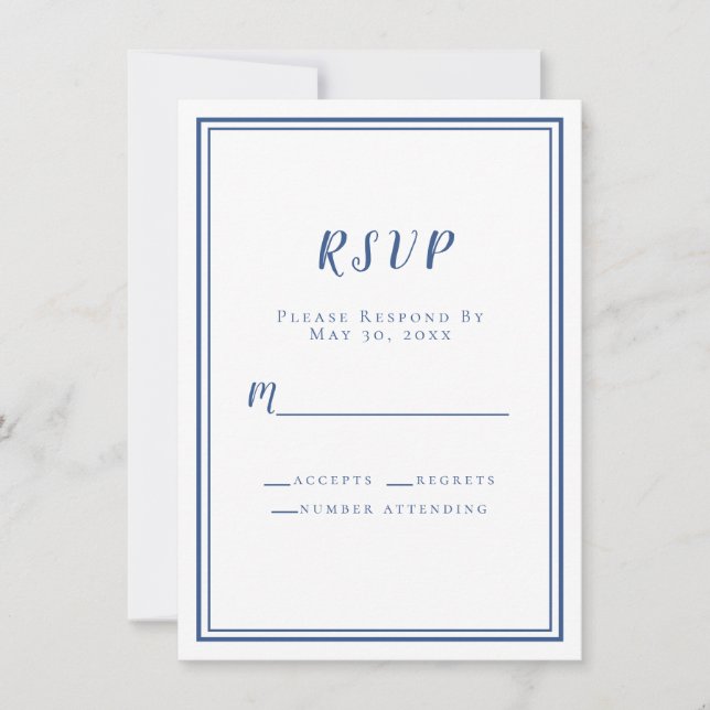 Wedding RSVP Blue White Simple Modern Minimalist (Front)