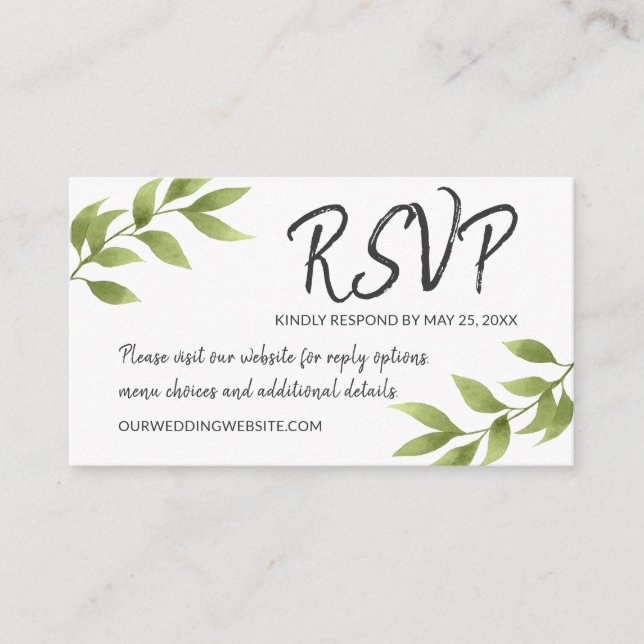 Wedding RSVP Botanical Watercolor Willow Wreath Enclosure Card (Front)