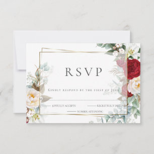 Wedding RSVP   Burgundy and Ivory  Peony Floral Card
