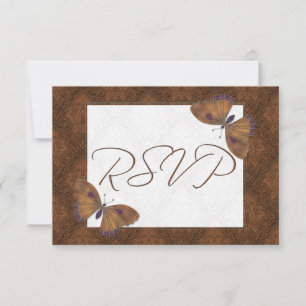 Wedding RSVP Butterfly Brocade brown Card