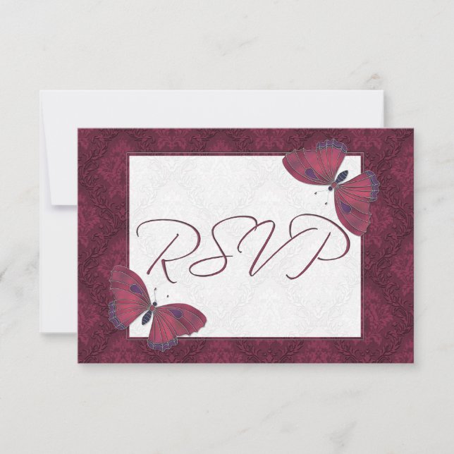 Wedding RSVP Butterfly Brocade red (Front)