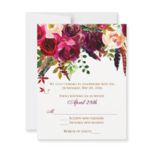 Wedding RSVP Card 2 (MEALS) - Floral, Feathers