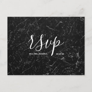 Wedding Rsvp card   Black Marble Script Postcard