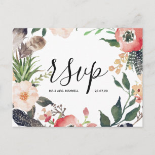 Wedding Rsvp card Botanical Floral Wreath