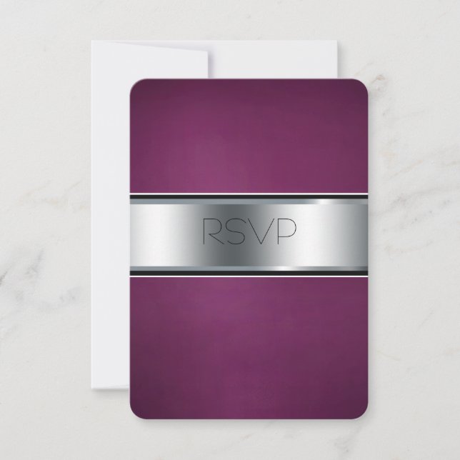 Wedding RSVP Card, Elegant Burgundy and Silver Card (Front)