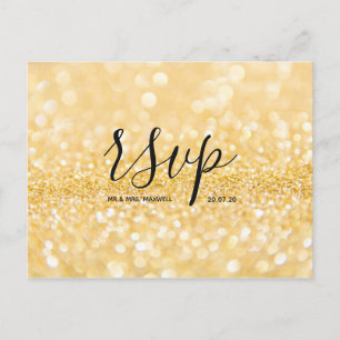 Wedding Rsvp card Gold Glitter Script Postcard