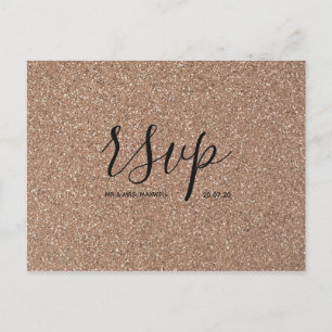 Wedding Rsvp card Gold Glitter Script Postcard