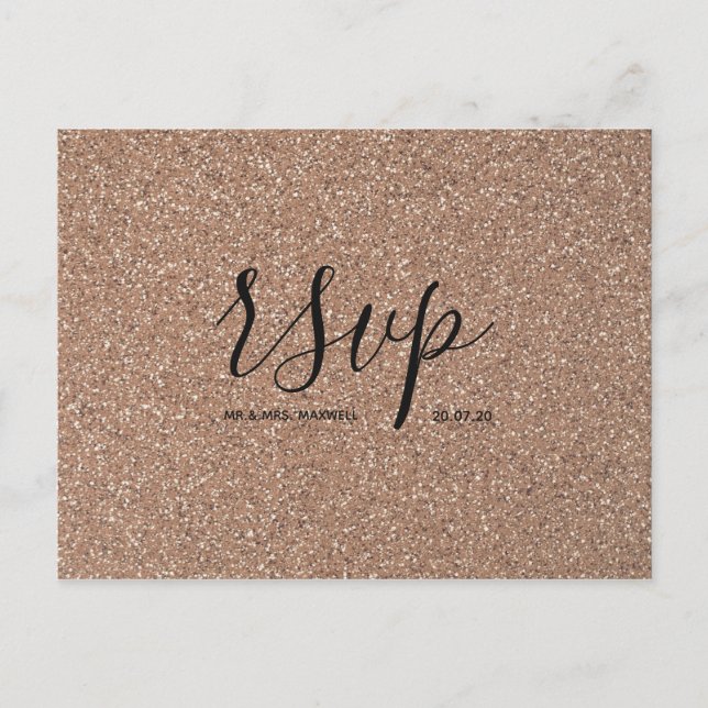 Wedding Rsvp card | Gold Glitter Script Postcard (Front)