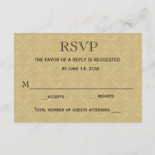 Wedding RSVP Card / Gold & Maroon Damask