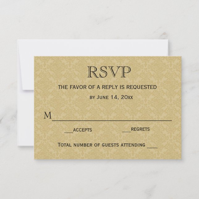 Wedding RSVP Card / Gold & Maroon Damask (Front)