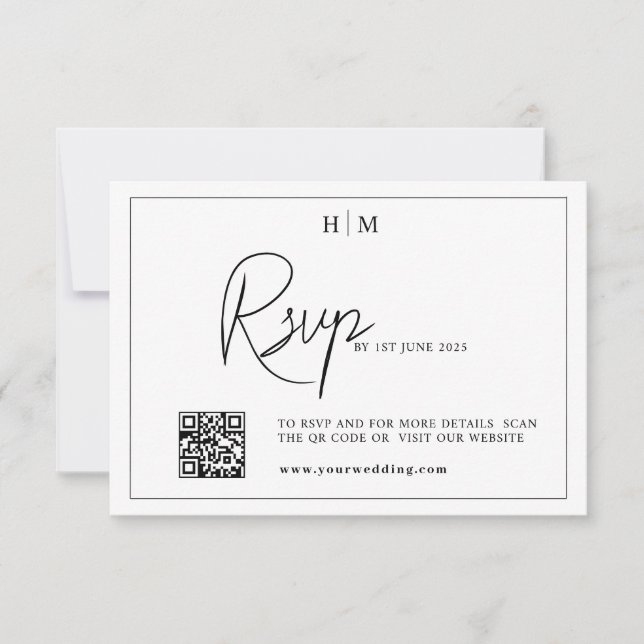 Wedding rsvp card , monogram rsvp with QR code   (Front)