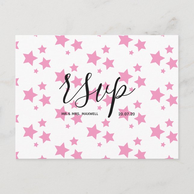 Wedding Rsvp card | Pink Stars Script Postcard (Front)