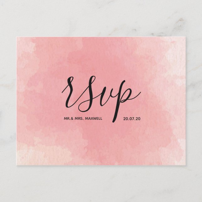 Wedding Rsvp card Pink Watercolour Script Postcard (Front)