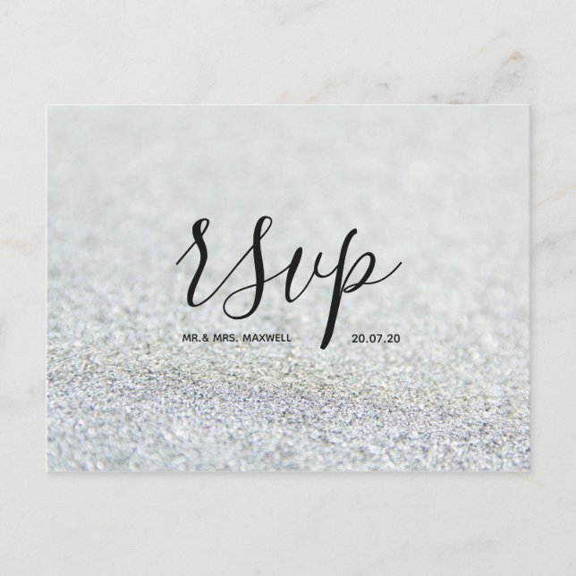 Wedding Rsvp card | Silver Glitter Script Postcard (Front)