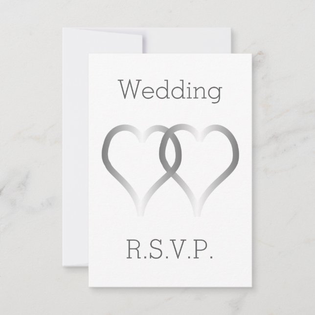 Wedding RSVP Card Silver Hearts (Front)