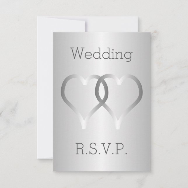 Wedding RSVP Card Silver Hearts (Front)
