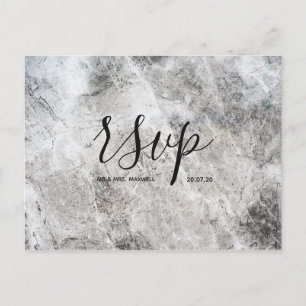 Wedding Rsvp card   Stone Marble Script Postcard
