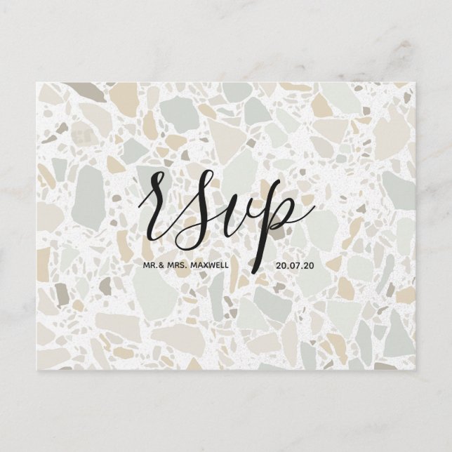 Wedding Rsvp card | Terrazzo Script Postcard (Front)
