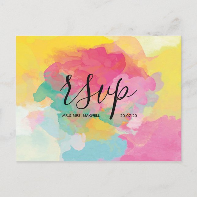 Wedding Rsvp card Watercolour Script Postcard (Front)