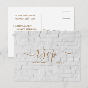 Wedding Rsvp card   White Brick Script Postcard