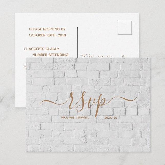 Wedding Rsvp card | White Brick Script Postcard (Front/Back)