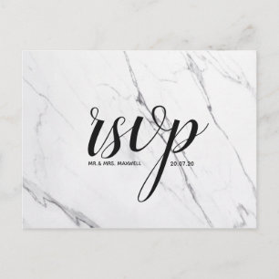 Wedding Rsvp card White Marble Script Postcard