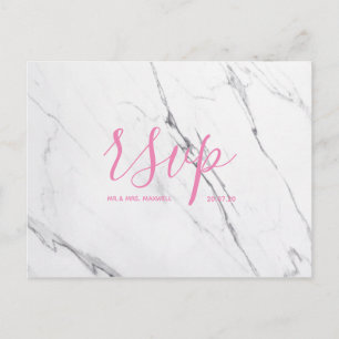 Wedding Rsvp card   White Pink Marble Script