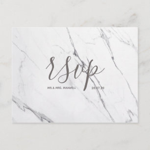Wedding Rsvp card   White Rose Gold Marble Script