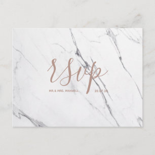 Wedding Rsvp card   White Rose Gold Marble Script