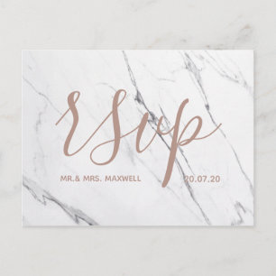 Wedding Rsvp card White Rose Gold Marble Script