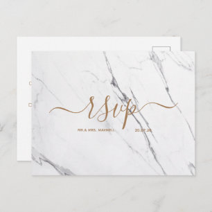 Wedding Rsvp card   White Rose Gold Marble Script