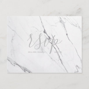 Wedding Rsvp card White Silver Grey Marble Script