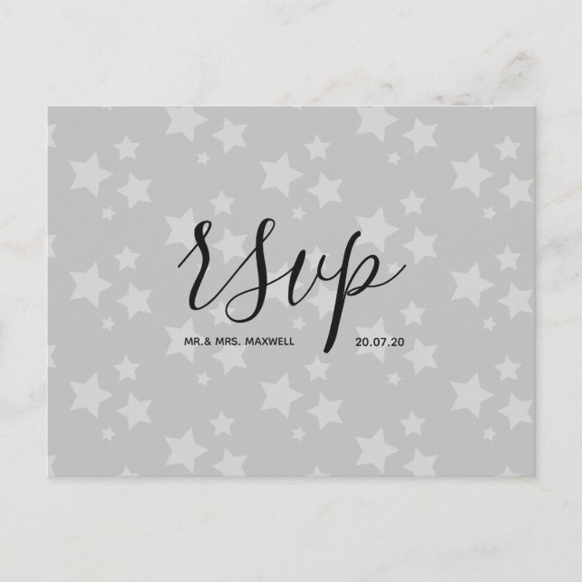 Wedding Rsvp card | White Stars Script Postcard (Front)