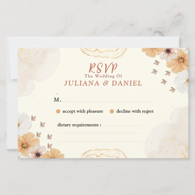 Wedding RSVP Card with Cream Floral Design (Front)