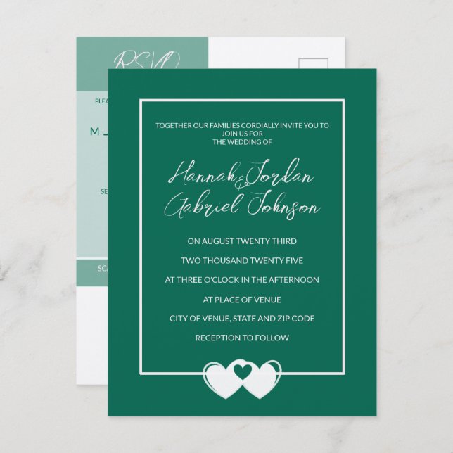 Wedding RSVP Card with Invitation and QR Code (Front/Back)