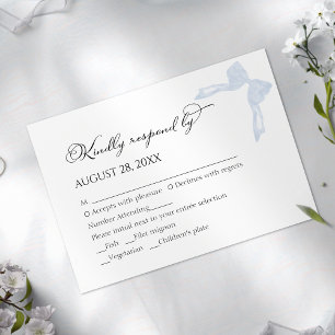 Wedding RSVP Cards   Dusty Blue Bow Calligraphy