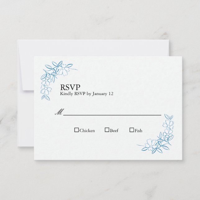 Wedding RSVP Cards Vintage Dusty Blue (Front)