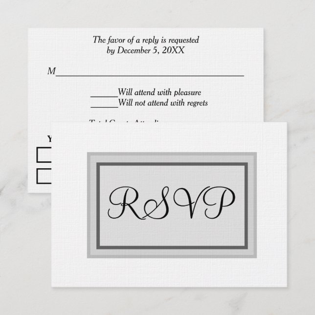 Wedding RSVP Cards White Black (Front/Back)