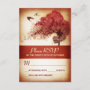 Wedding RSVP cards with romantic love hearts tree
