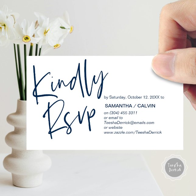 Wedding RSVP, Casual Elegance, Invitation respond (Kindly RSVP, Wedding Invitation Response Enclosed Card, in Navy Blue)