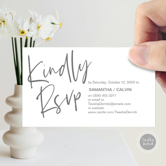 Wedding RSVP, Casual Elegance, Invitation respond (Kindly RSVP, Wedding Invitation Response Enclosed Card, in dark grey)
